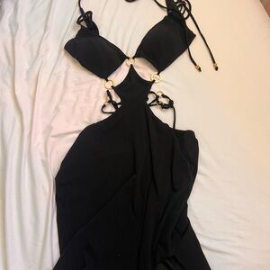 Windsor Black Backless Cutout Maxi Dress with Gold Ring Details